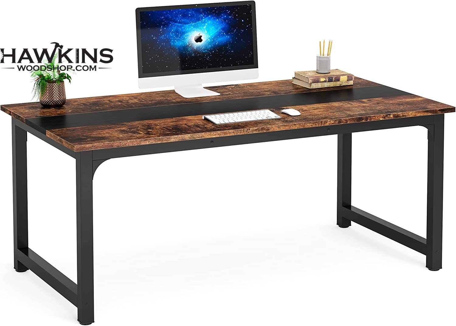  Tribesigns Modern Computer Desk, 63 inch Large Office Desk  Computer Table Study Writing Desk Workstation for Home Office, Black Metal  Frame : Home & Kitchen