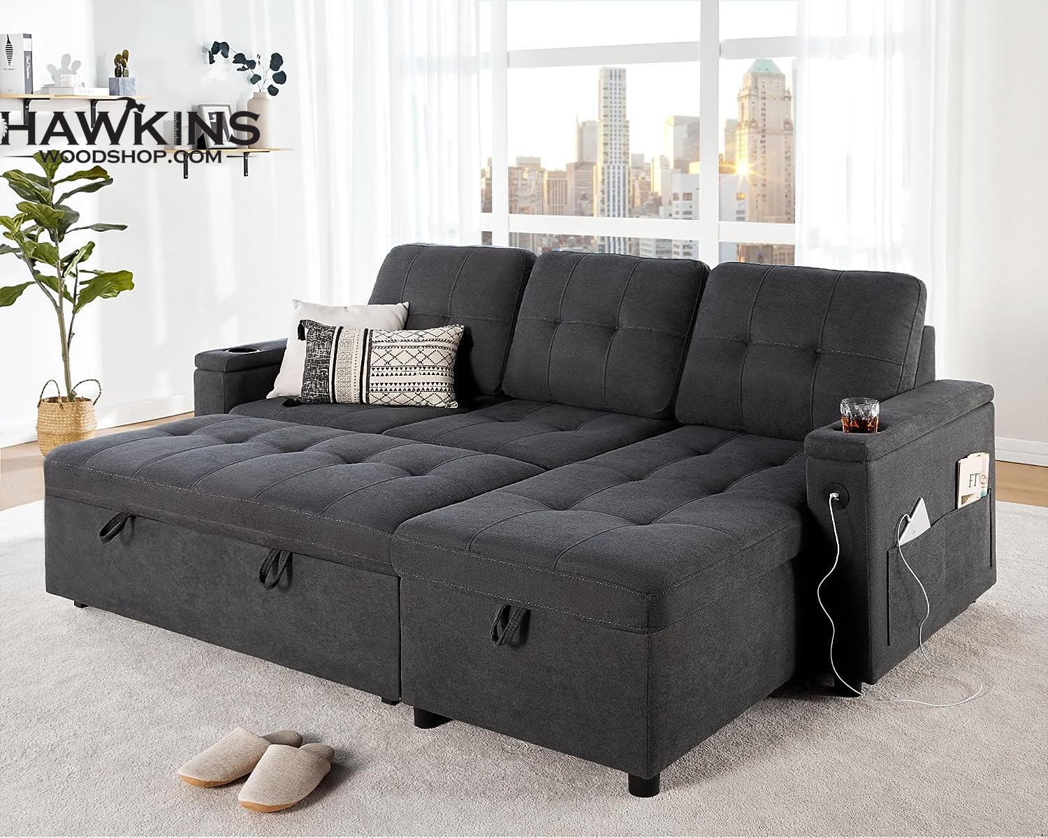Moore Tufted Futon, Gray Fabric Sofa Camarote Plegable Moderno Furniture  Living