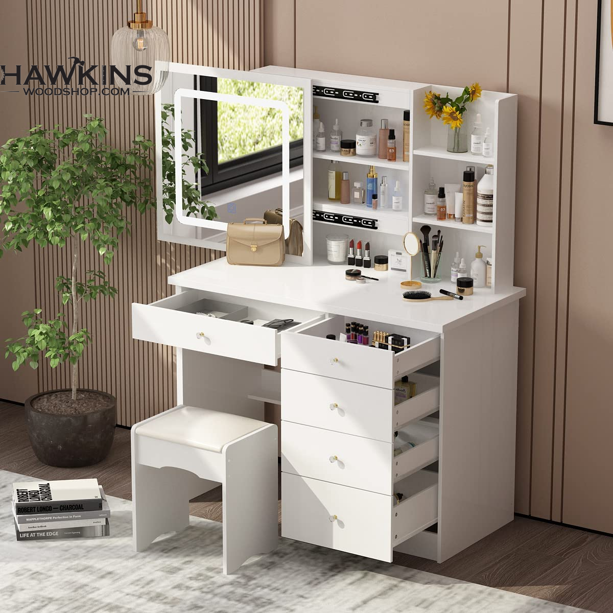 MAMTA DECORATION Engineered Wood Dressing Table with Mirror and Storage  Wooden Make-Up Vanity Table for Bedroom Living Room Home (Walnut Finish) :  Amazon.in: Home & Kitchen