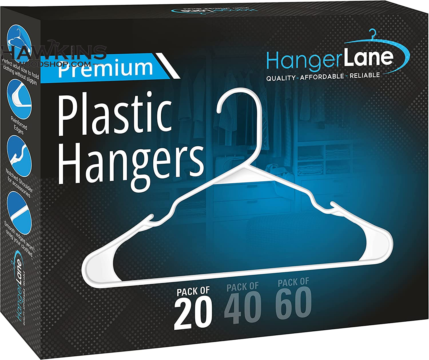Plastic Hangers 20, 40, 60 Pack – Space Saving Hangers for Clothes – White Plastic Hangers for Neatly Hanging Clothing, Shirts, Jackets, Pants