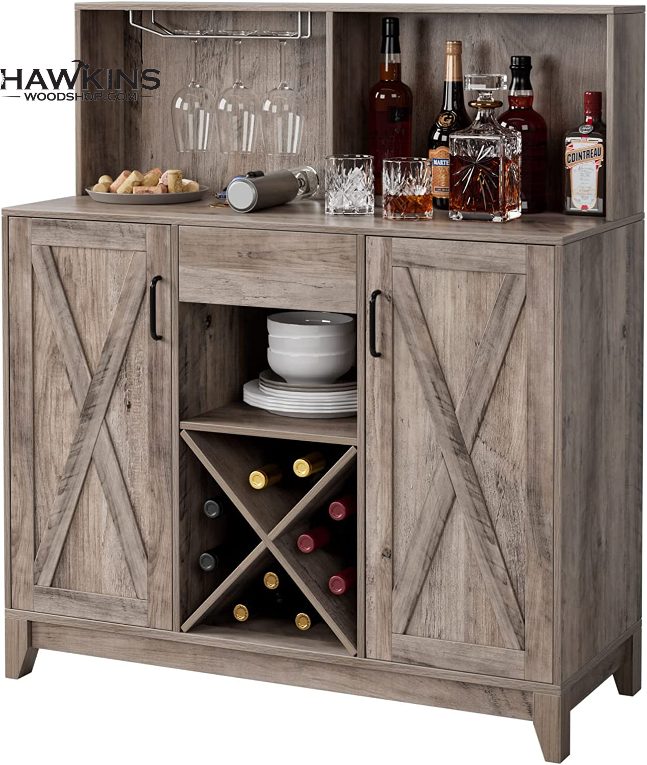 Dextrus 67H 6-Tiers Bar Cabinet for Liquor and Glasses, Wood Farmhouse  Kitchen Pantry Cabinet with Doors & Wine Glasses Hanging Rack 