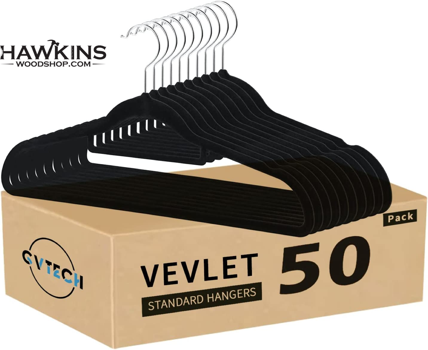 GVTECH Premium Velvet Hangers, [50 Pack] Non Slip and Heavy Duty Velvet Suit Hangers (45cm) with Tie Bar, 360° Swivel Hooks, Sturdy to Hold Jumper