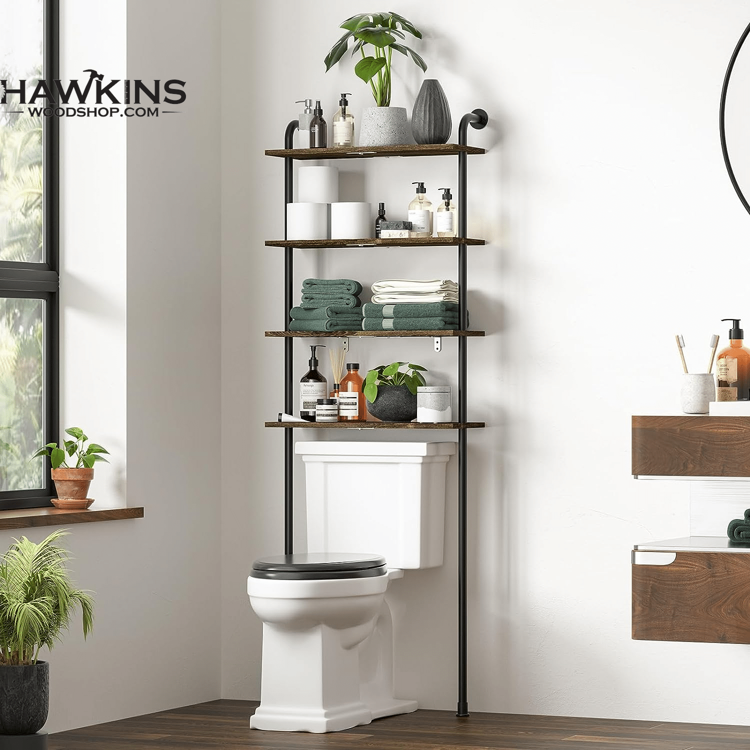 Organize It All Brown 4-Tier Wood Freestanding Bathroom Shelf (27.76-in x  41.14-in x 15-in) in the Bathroom Shelves department at