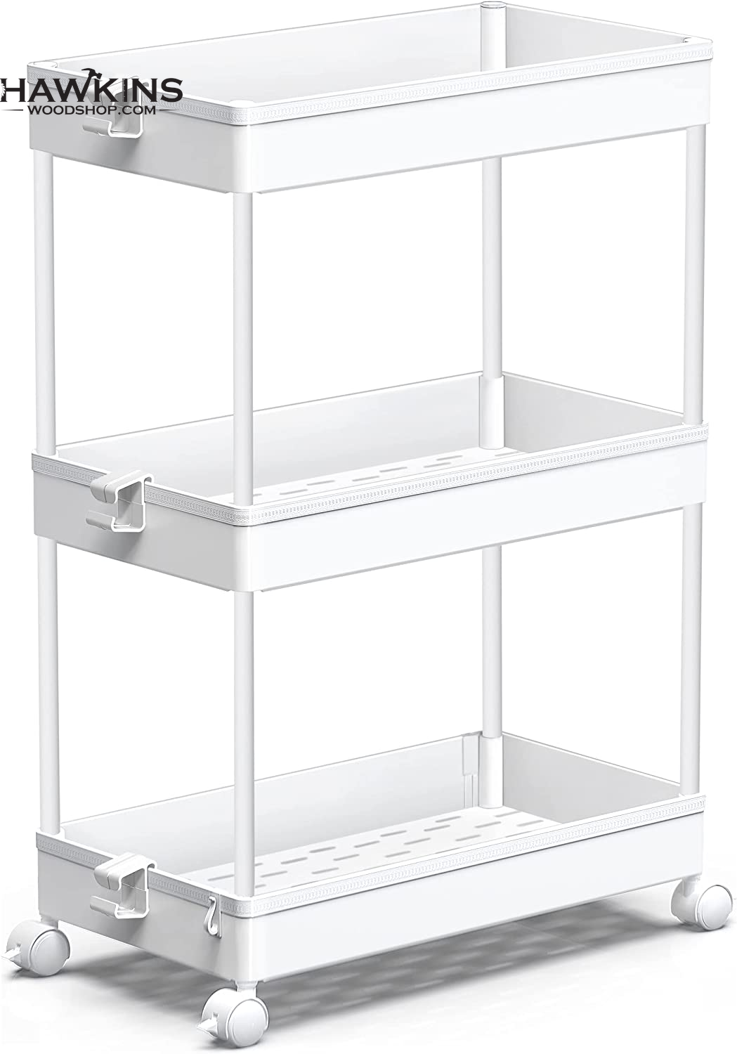 4-Tier Plastic Utility Rolling Cart with Wheels, Mobile Storage Shelves  Organizer, Snack Cart Organizer, Multi-Functional Storage Trolley for  Kitchen, Bathroom, Living Room, Office, Dorm, White