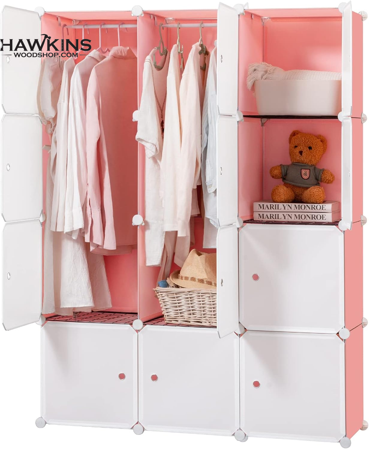 Portable Wardrobe Closet, Modular Plastic Clothes Storage Cabinet Chest w/  Doors, Organizer Cube DIY Bookshelf Combination Armoire for bedroom, living