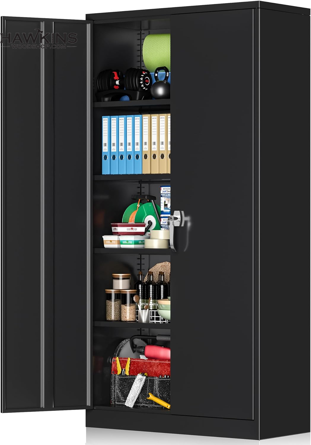 Metal Storage Cabinets with Lock, Small Locker Organizer Steel Cabinets,  Adjustable Layers Shelves 2 Doors for Home, Office