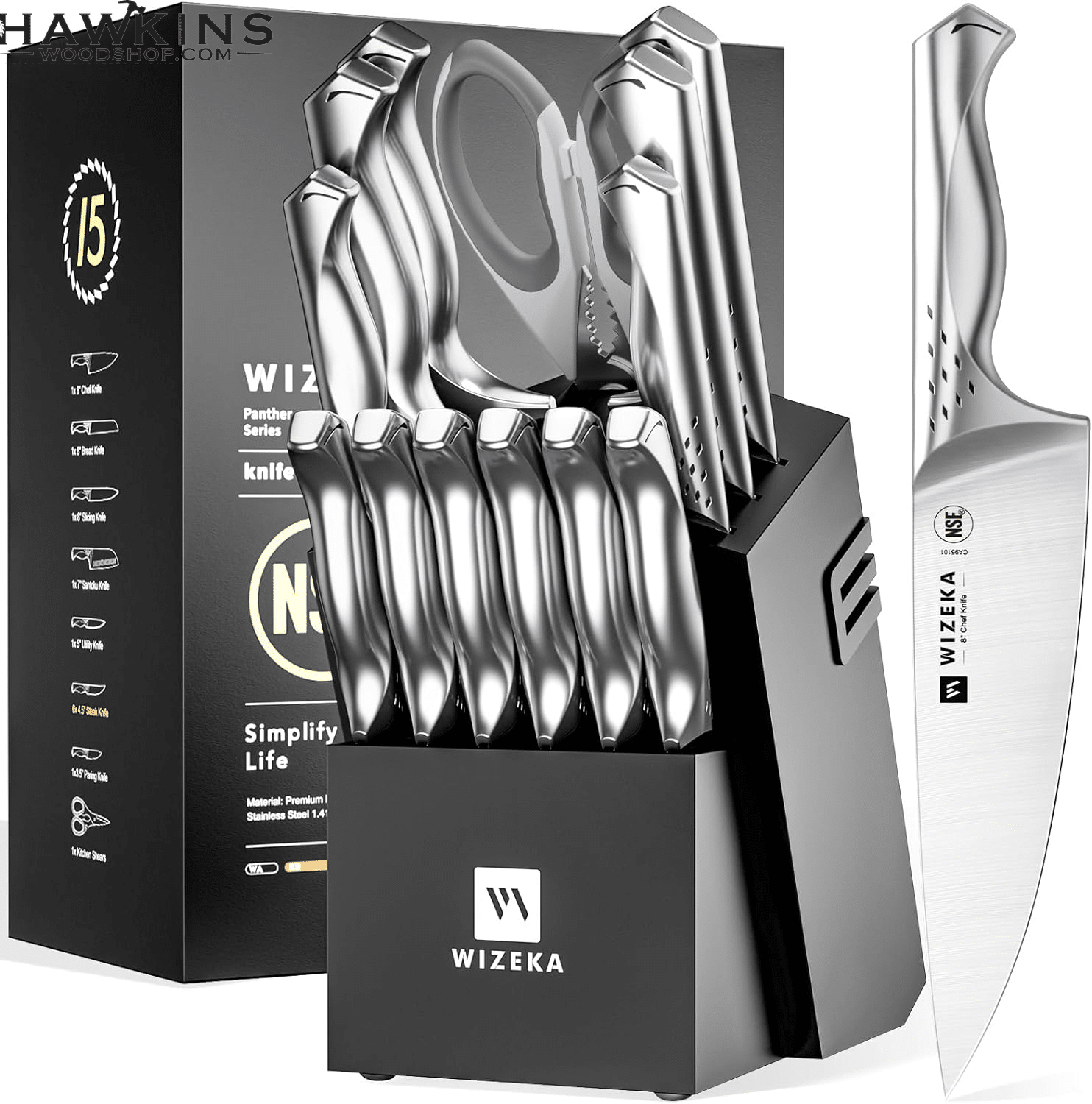 NSF Certified 15pcs Kitchen Knife Set, 1.4116 German Stainless Steel With  Block