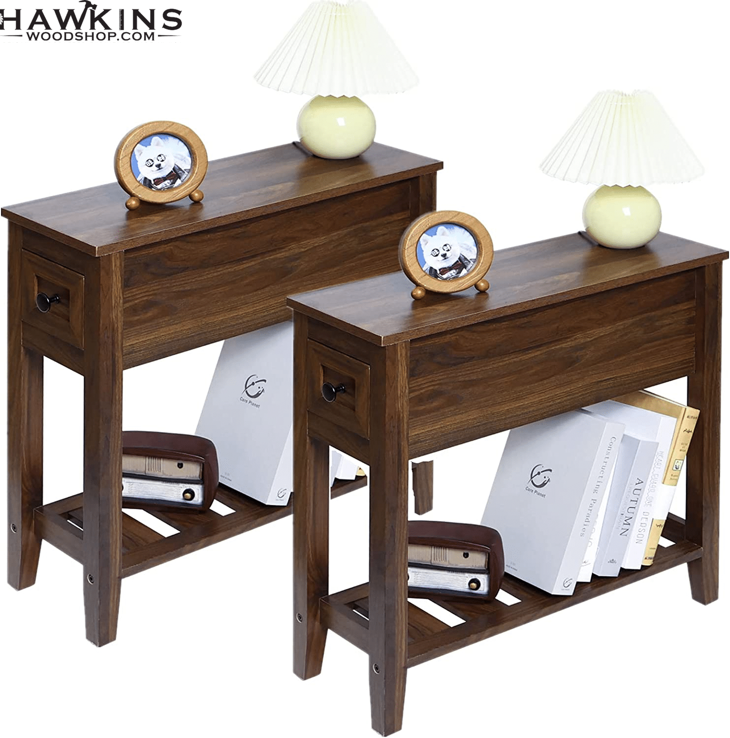 Narrow chairside discount table with drawers