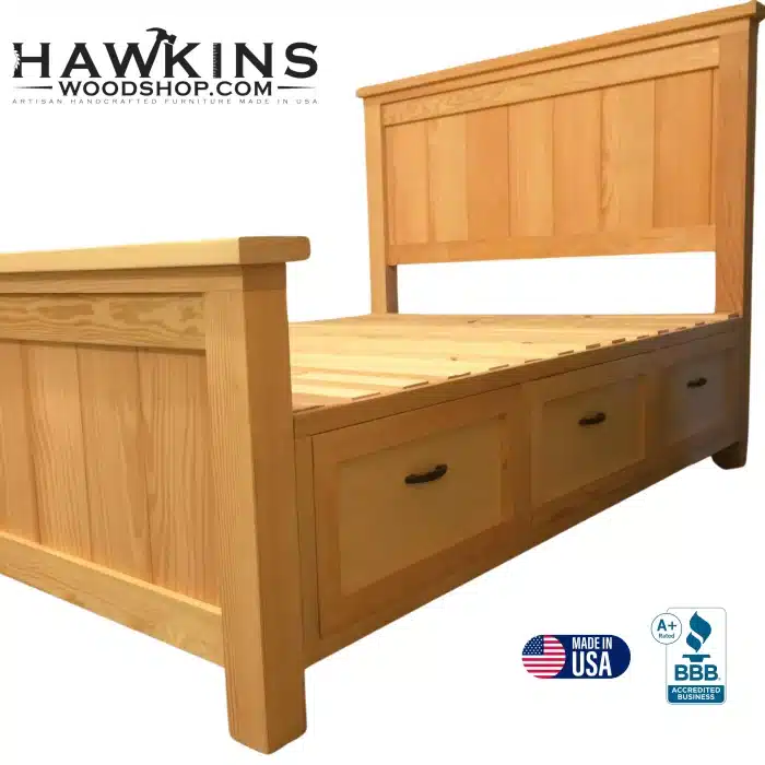 Solid Wood Bed With 3 Drawers Storage, Made To Order, Made In Usa, Custom Bed